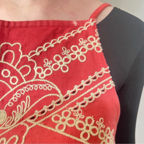 Anthropologie coral Camisole Top with floral embroidery *flawed* - Picture 3 of 7